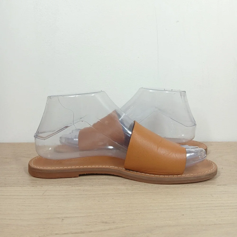 Madewell Slide Sandals Women 7.5 Tan Leather Slip On Minimalist Casual Summer